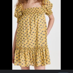 Tory Burch smocked yellow floral-print mini dress SIZE LARGE
